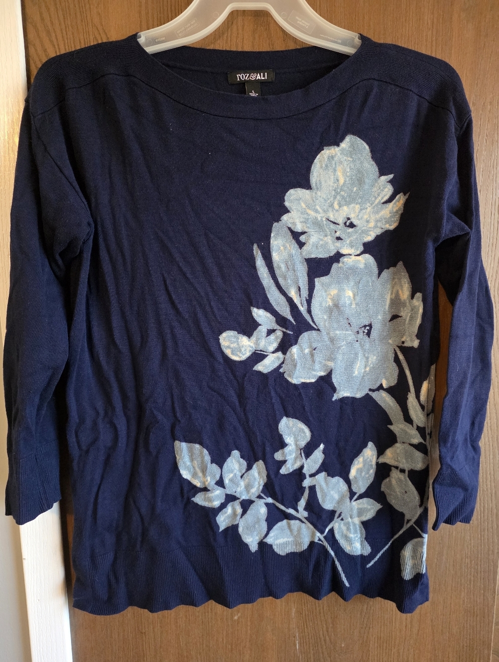Roz & Ali Navy Crewneck Sweater with Pale Blue Detail